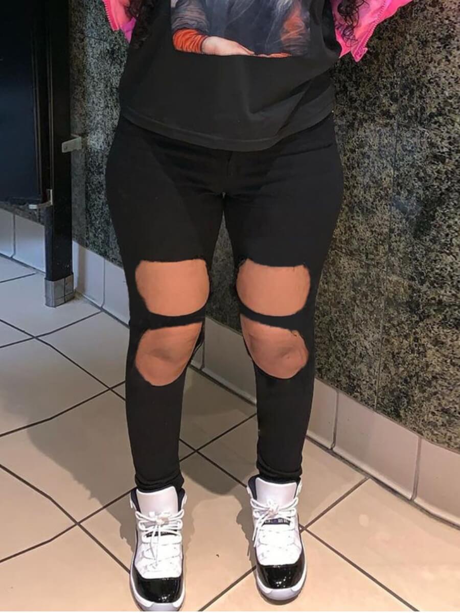 

Lovely Street High-waisted Broken Holes Black Jeans