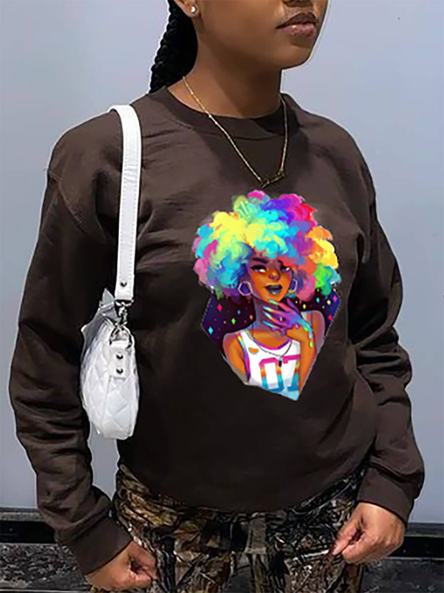 

Lovely Chic Face Print Patchwork Black Hoodie