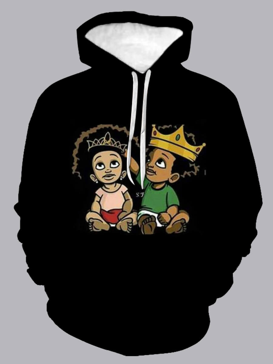 

Lovely Street Cartoon Print Patchwork Black Men Hoodie