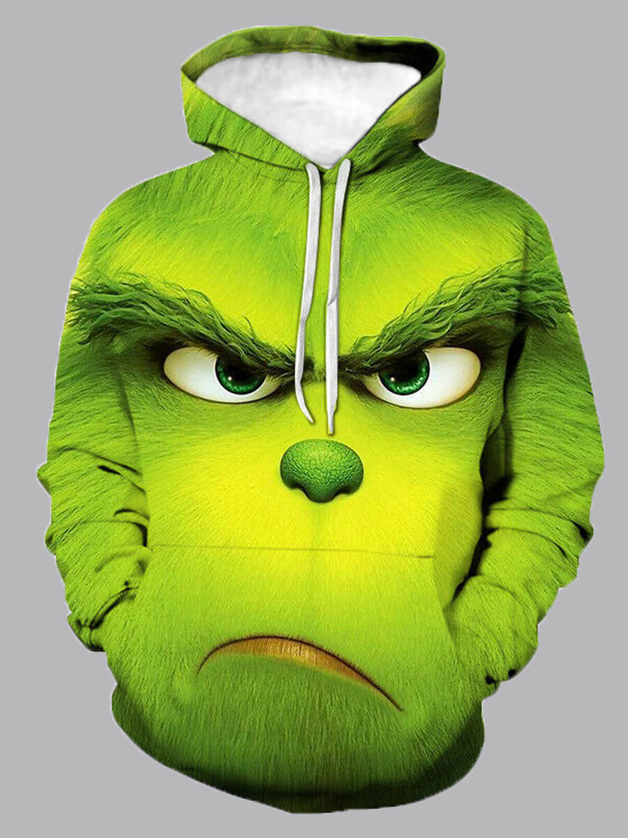 

Lovely Men Stylish Animal Face Print Kangaroo Pocket Green Hoodie