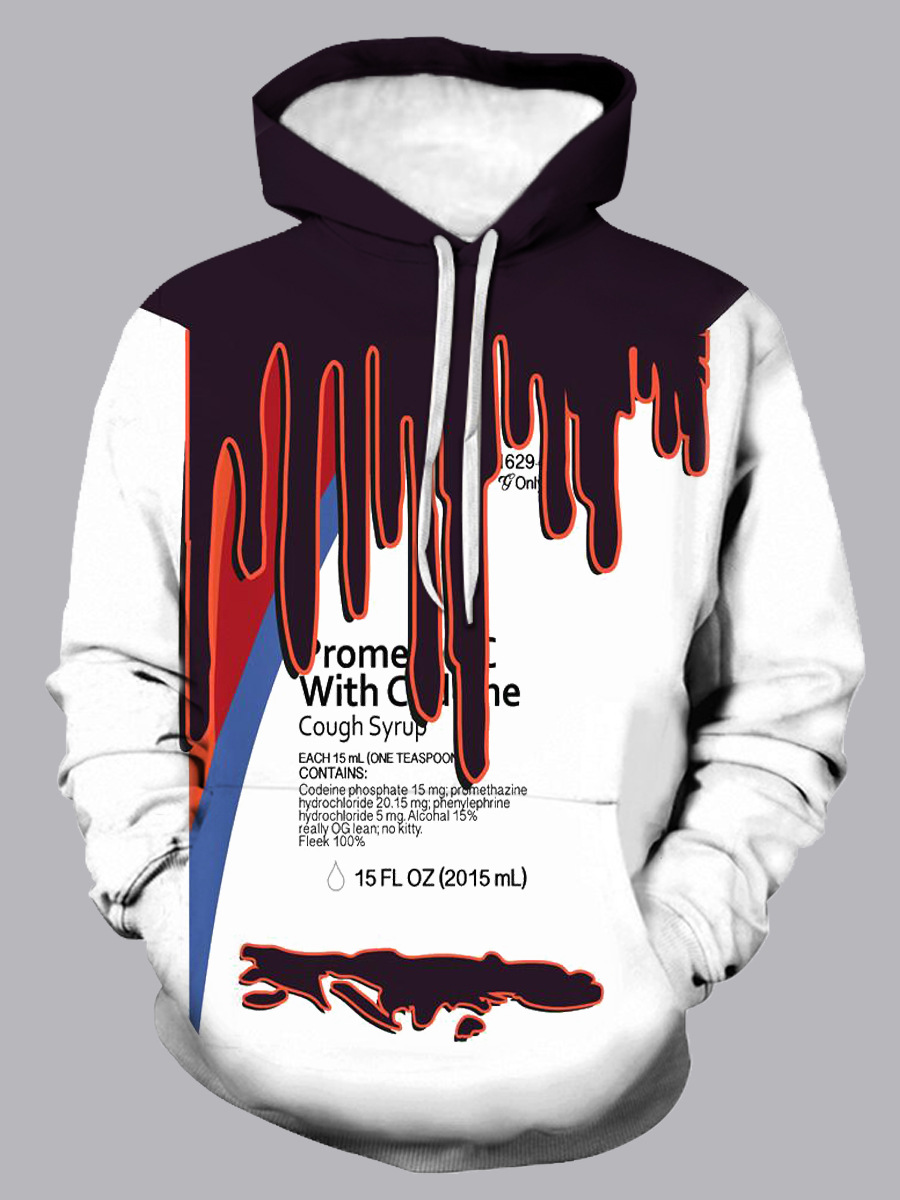 

Lovely Casual Hooded Collar Print Drawstring White Men Hoodie