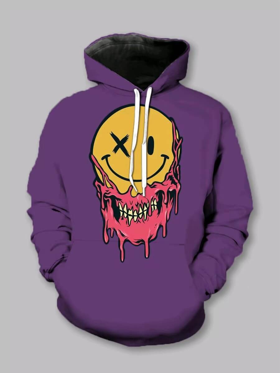 

Lovely Casual Hooded Collar Smiley Face Print Purple Boy Hoodie