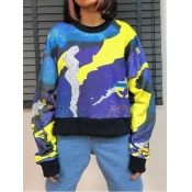 LW Casual Starry Sky Print Patchwork Blue Hoodie