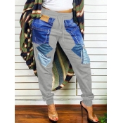 Lovely Casual Elastic Waist Patchwork Grey Pants