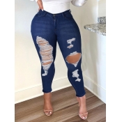 Lovely Street High-waisted Broken Holes Deep Blue 