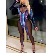 Lovely Sexy See-through Patchwork Purple One-piece