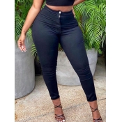 LW BASICS Casual Mid Waist Zipper Design Black Pan