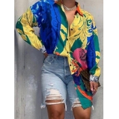 Lovely Vintage Turndown Collar Print Multicolor Bl