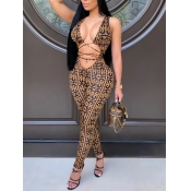 Lovely Sexy Deep V Neck Print Hollow-out Black One