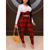 LW Plaid Print Patchwork Pants Set