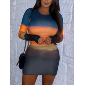 Lovely Chic O Neck Gradient Multicolor Mini Dress