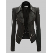 Lovely Trendy Turndown Collar Zipper Design Black 