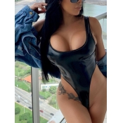 Lovely Casual U Neck Basic Skinny Black One-piece 