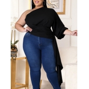 LW BASIC Plus Size Stylish One Shoulder Asymmetric
