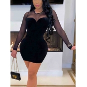 Lovely Sexy See-through Patchwork Black Mini Dress