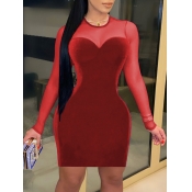 Lovely Sexy See-through Patchwork Red Mini Dress