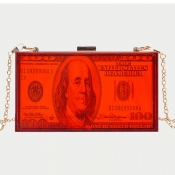 Lovely Street Dollar Print Chain Strap Red Crossbo