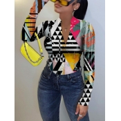 LW BASICS Abstract Geometry Casual Mandarin Collar
