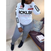 Lovely Sportswear O Neck Letter Print White Two Pi
