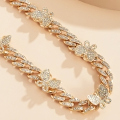 LW Party Sequined Butterfly Gold Necklace