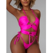 LW Sexy Bandage Hollow-out Design Rose Red Two-pie