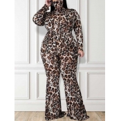 Lovely Street Flared Leopard Print Brown Plus Size