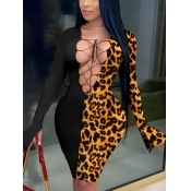 Lovely Sexy Flared Leopard Print Bandage Hollow-ou