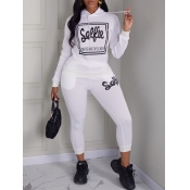 Lovely Sweet Hooded Collar Letter Print White Two 
