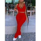 LW Crop Top Drawstring Ruched Pants Set