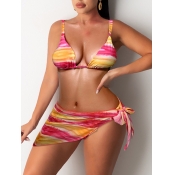 LW Bohemian Tie-dye Bandage Rose Red Two-piece Swi