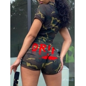 LW Casual Letter Camo Print One-piece Romper