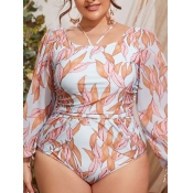 LW Plus Size Floral Print Drawstring One-piece Swi