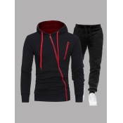 LW Men Hooded Collar Inclined Zipper Design Tracks