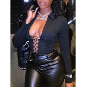 Lovely Sexy Bandage Hollow-out Design Black T-shir