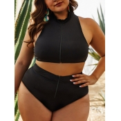 Lovely Plus Size Casual Mandarin Collar Zipper Des