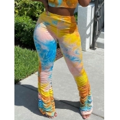 Lovely Sweet Tie-dye Ruched Yellow Pants(No-positi