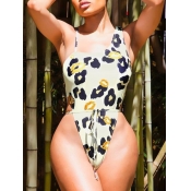 LW Casual One Shoulder Leopard Print Lace-up Multi