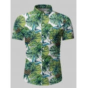 Lovely Men Bohemian Turndown Collar Print White Sh