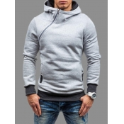 Lovely Casual Hooded Collar Zipper Grey Men Hoodie