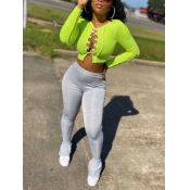 Lovely Casual Bandage Design Skinny Green Two Piec