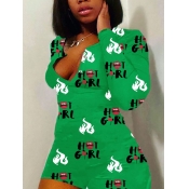 Lovely Casual Lip Letter Print Green Sleepwear