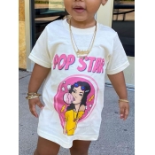 Lovely Girl Leisure O Neck Letter Print Pure White