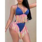 Lovely Trendy Bandage Tassel Design Patchwork Blue