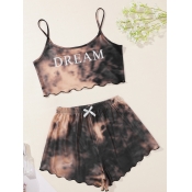 Lovely Casual Tie-dye Letter Print Coffee Sleepwea
