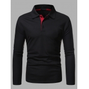 Lovely Men Casual Turndown Collar Patchwork Black 