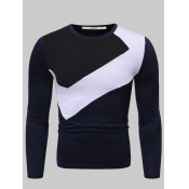 Lovely Men Casual O Neck Patchwork Navy Blue T-shi