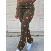 Lovely Casual Elastic Waist Star Print Pink Pants