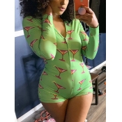 Lovely Casual Wine Glass Print Green Sleepwear