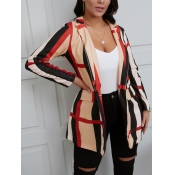 Lovely Stylish Plaid Print Khaki Blazer