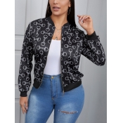 Lovely Casual Mandarin Collar Print Patchwork Blac